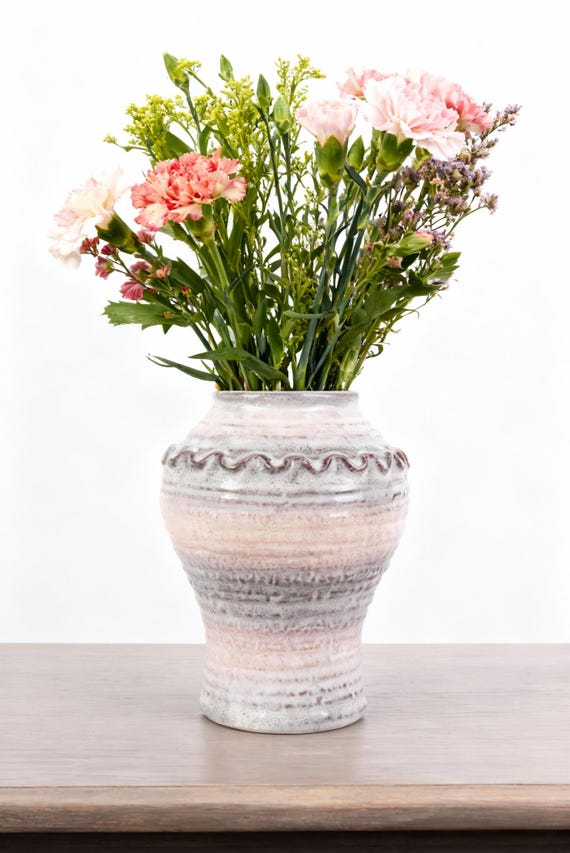Weiße glasierte Keramikvase, Vintage Blumenvase, rustikales Wohnkultur-Herzstück, gerippte Design-weiße Vase für Blumenarrangement, perfektes Geschenk