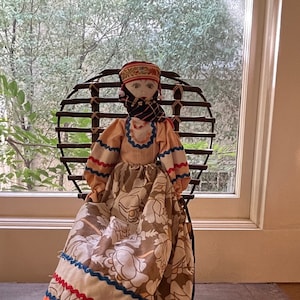 Vintage Cloth Doll From Eastern Europe Or Central Asia, Handmade With Traditional Clothing, 19&quot; Length, Excellent Condition