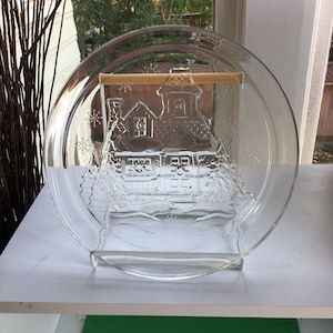 Vintage Winter Scene Serving Platter, Large, Round, Clear Glass, French Arcoroc