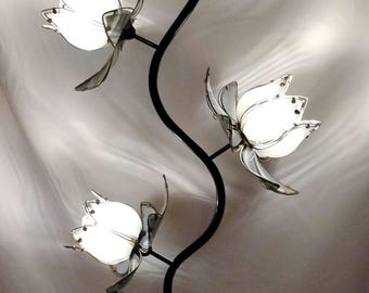 HOLLYWOOD REGENCY Lotus Floor Lamp with Smoked Glass Petals