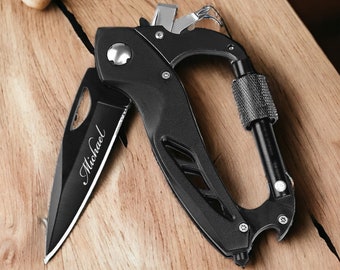 Personalized CARABINER Pocket Knife Multitool Key Outdoor Hunting Camping Fishing Birthday Gift for Him Dad Men Custom Engraved Fathers Day