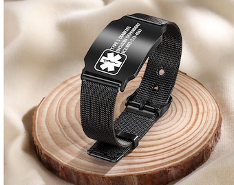Personalized MEDICAL ALERT BRACELET Emergency Contact Life Id Bracelets Badge Band Tag Jewelry Men Women Mom Custom Custom Engraved