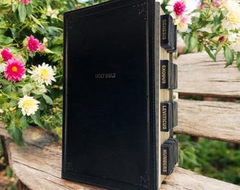 Personalized Black NKJV TABBED BIBLE with Tabs Christian Birthday Gift for Him Her Wedding Graduation Custom Engraved Pastor Baptism Mothers