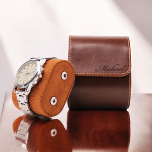 Personalized LEATHER WATCH CASE for Men Travel Roll Box Display Organizer Groomsmen Gift for Him Dad Husband Birthday Christmas Boyfriend
