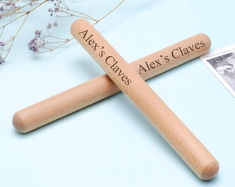 Personalized WOOD CLAVES Musical Percussion Instrument Rhythm Sticks Birthday Gift for Her Men Women Kids Child Gift Mom Him Custom Engraved