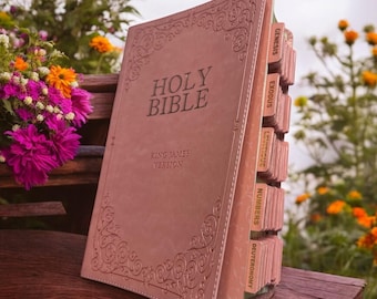 Custom Pink KJV Tabbed BIBLE with Tabs Christian Gift for Her Mom Women Pastor Baptism Catholic Confirmation Wedding Birthday Christmas