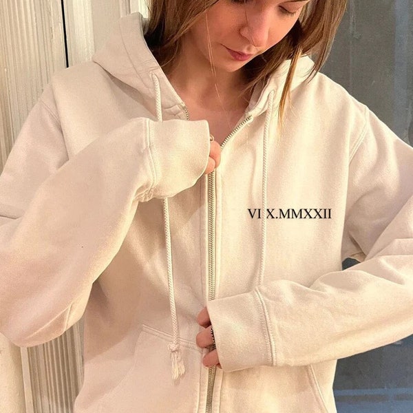 Personalized Embroidered Sweatshirt Roman Numeral Hoodie Sweater Custom Couples Anniversary Gift for Her Him Wedding Engagement Mothers Day