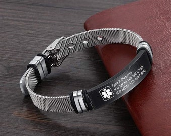 Personalized MEDICAL ALERT BRACELET Emergency Contact Life Id Bracelets Badge Band Tag Jewelry Men Women Mom Custom Custom Engraved