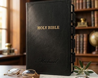 Personalized Tabbed Black KJV LEATHER BIBLE with Tabs Christian Birthday Gift for Him Her Wedding Graduation Custom Engraved Pastor