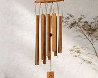Personalized Bamboo WINDCHIMES Wind Chime Wood Memorial Sympathy Home Garden Housewarming Birthday Gift for Her Mom Wedding Custom Engraved