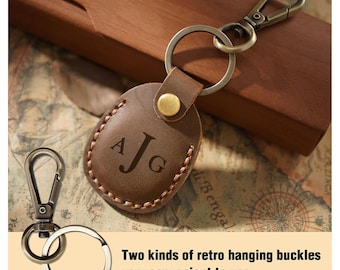 Personalized AIRTAG HOLDER Case Leather Keychain Key Chain Keyring Birthday Gift for Him Dad Her Mom Men Women Custom Engraved