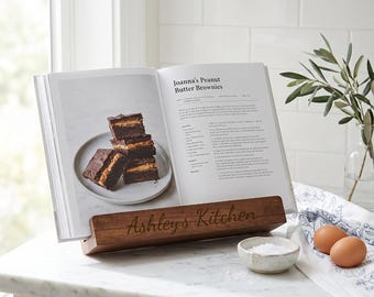 Personalized Cookbook Stand Recipe Book Holder Housewarming Home Cooking Kitchen Wedding Birthday Gift for Her Mom Women Custom Engraved