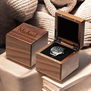 Personalized WOOD WATCH BOX for Men Travel Roll Case Display Organizer Groomsmen Gift for Him Dad Husband Birthday Christmas Boyfriend