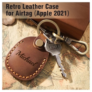 Personalized AIRTAG HOLDER Case Leather Keychain Key Chain Keyring Birthday Gift for Him Dad Her Mom Men Women Air Tag Name Custom Engraved