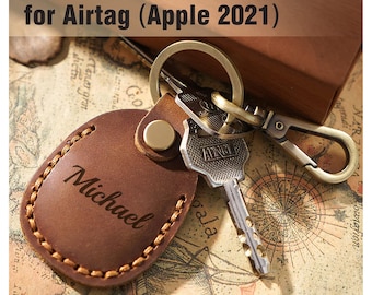 Personalized AIRTAG HOLDER Case Leather Keychain Key Chain Keyring Birthday Gift for Him Dad Her Mom Men Women Custom Engraved
