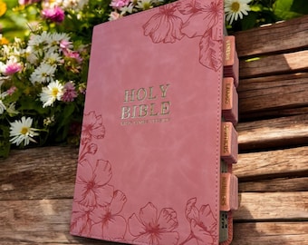 Custom Pink KJV Tabbed BIBLE with Tabs Christian Gift for Her Mom Women Girls Study Baptism Catholic Confirmation Wedding Birthday Christmas