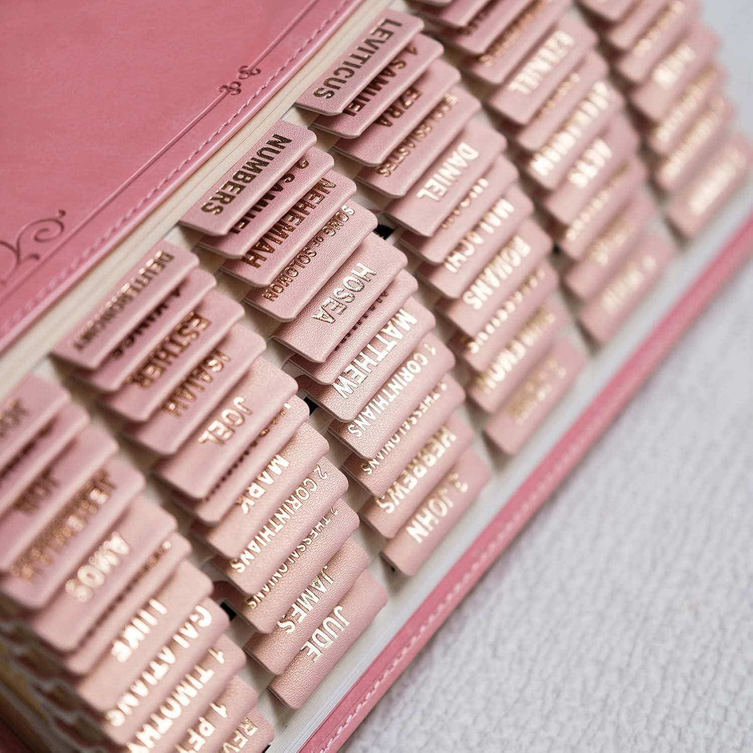 Custom Pink KJV Bible with Tabs - Christian Gift for Women, Mom & Girls - Study, Baptism, Wedding & Birthday Gift