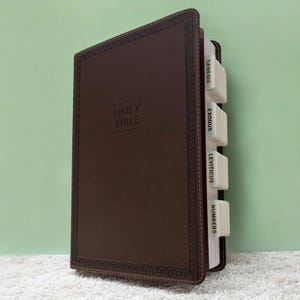 Custom Brown NIV Tabbed BIBLE with Tabs Christian Gift for Him Dad Men Her Women Confirmation Baptism Catholic Wedding Birthday Christmas