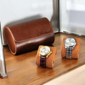 Personalized LEATHER WATCH CASE for Men Travel Roll Box Display Organizer Groomsmen Gift for Him Dad Husband Birthday Christmas Boyfriend