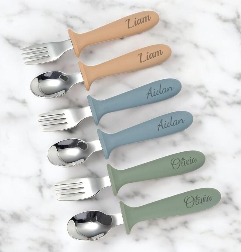 Personalized TODDLER UTENSILS Self-feed Fork Feeding Spoon Children ...