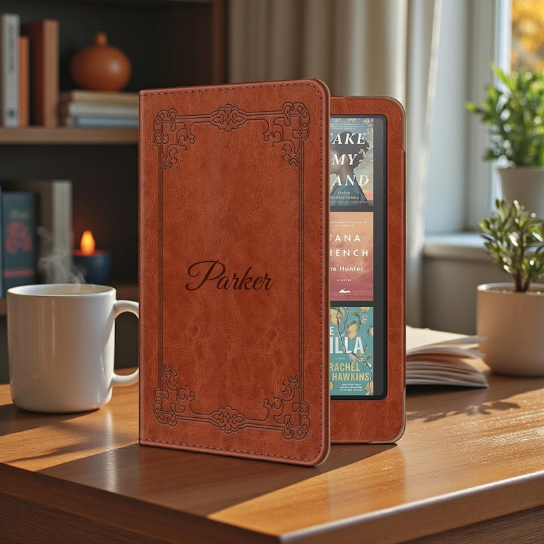 Personalized Leather KINDLE Case Cover Stand Book Lover Birthday Gift for Him Her Mom Dad Men Women (7"/ 6.8" Kindle Paperwhite & Colorsoft) image 2