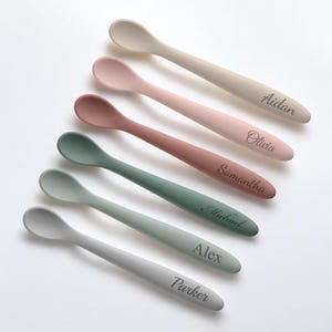 Personalized SILICONE FEEDING SPOON Toddler Baby Gift Children Infant Silverware Boy Girl Silicone Handle Dishwasher Safe Training Spoon