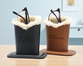 Personalized LEATHER EYEGLASS HOLDER Glasses Phone Stand Sunglasses Cute Funny Birthday Gift for Her Mom Him Dad Grandma Grandpa Fathers Day
