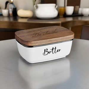 Personalized BUTTER DISH with LID Board Custom Engraved Chopping Boards Butcher Block Housewarming Gifts Mom Dad Him Her Cheese Cooking