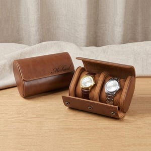 Personalized LEATHER WATCH CASE for Men Travel Roll Box Display Organizer Groomsmen Birthday Gift for Him Dad Boyfriend Husband