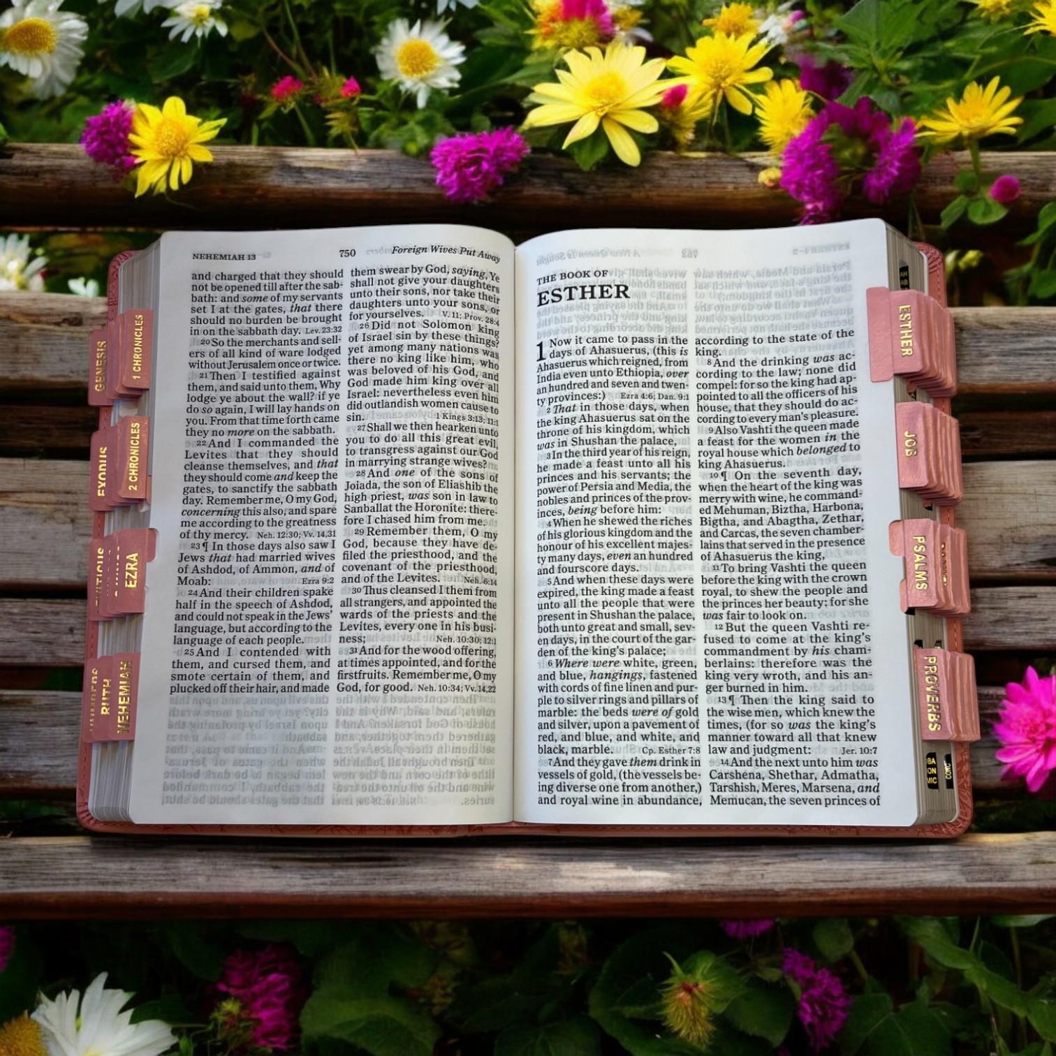 Custom Pink KJV Bible with Tabs - Christian Gift for Women, Mom & Girls - Study, Baptism, Wedding & Birthday Gift