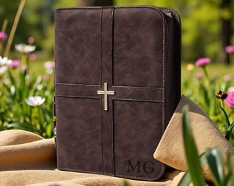 Personalized Leather BIBLE COVER Case Holder Christian Birthday Gift for Him Dad Men Her Mom Wedding Graduation Custom Engraved
