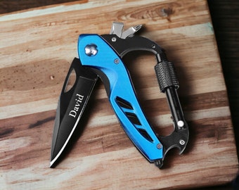 Personalized CARABINER Pocket Knife Multitool Key Outdoor Hunting Camping Fishing Birthday Gift for Him Dad Men Custom Engraved Fathers Day