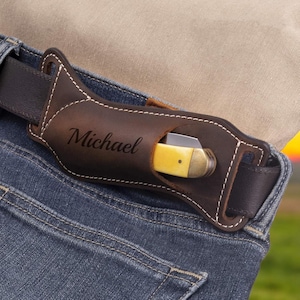 Personalized Leather KNIFE SHEATH for BELT Knive Holder Carrier Organizer Outdoors Hunting Hiking Camping Gift for Him Dad Men Birthday