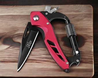 Personalized CARABINER Pocket Knife Multitool Key Outdoor Hunting Camping Fishing Birthday Gift for Him Dad Men Custom Engraved Fathers Day