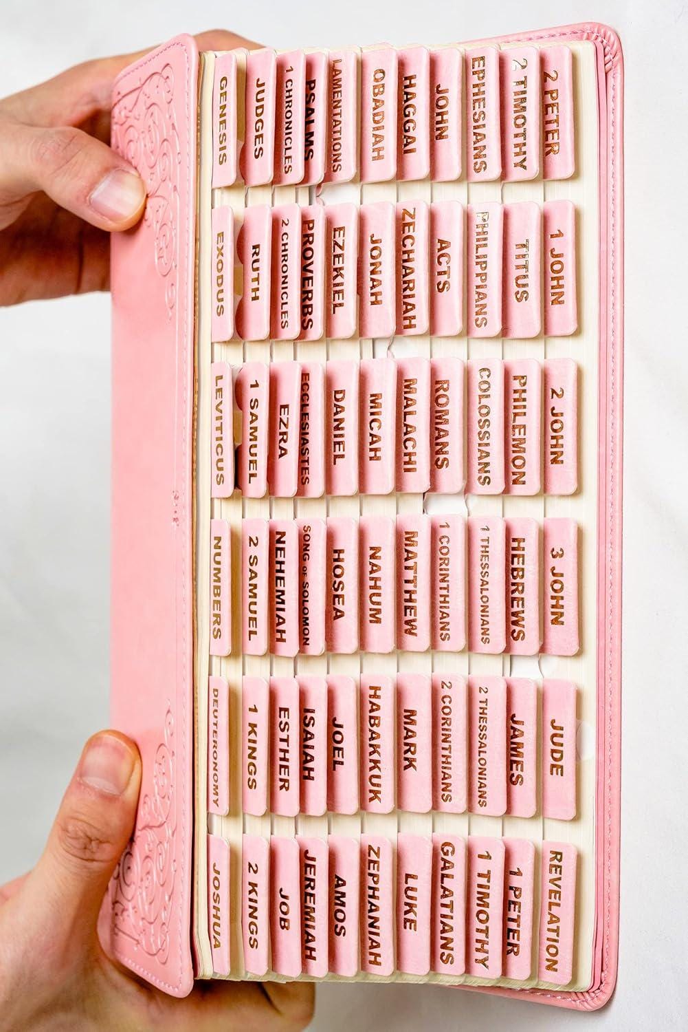 Custom Pink KJV Bible with Tabs - Christian Gift for Women, Mom & Girls - Study, Baptism, Wedding & Birthday Gift