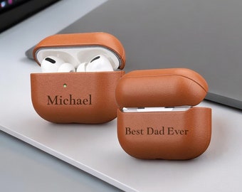 Personalized AirPods Pro 2nd Generation CASE HOLDER KEYCHAIN Leather Cover Birthday Gift for Him Dad Her Men Women Custom Engraved