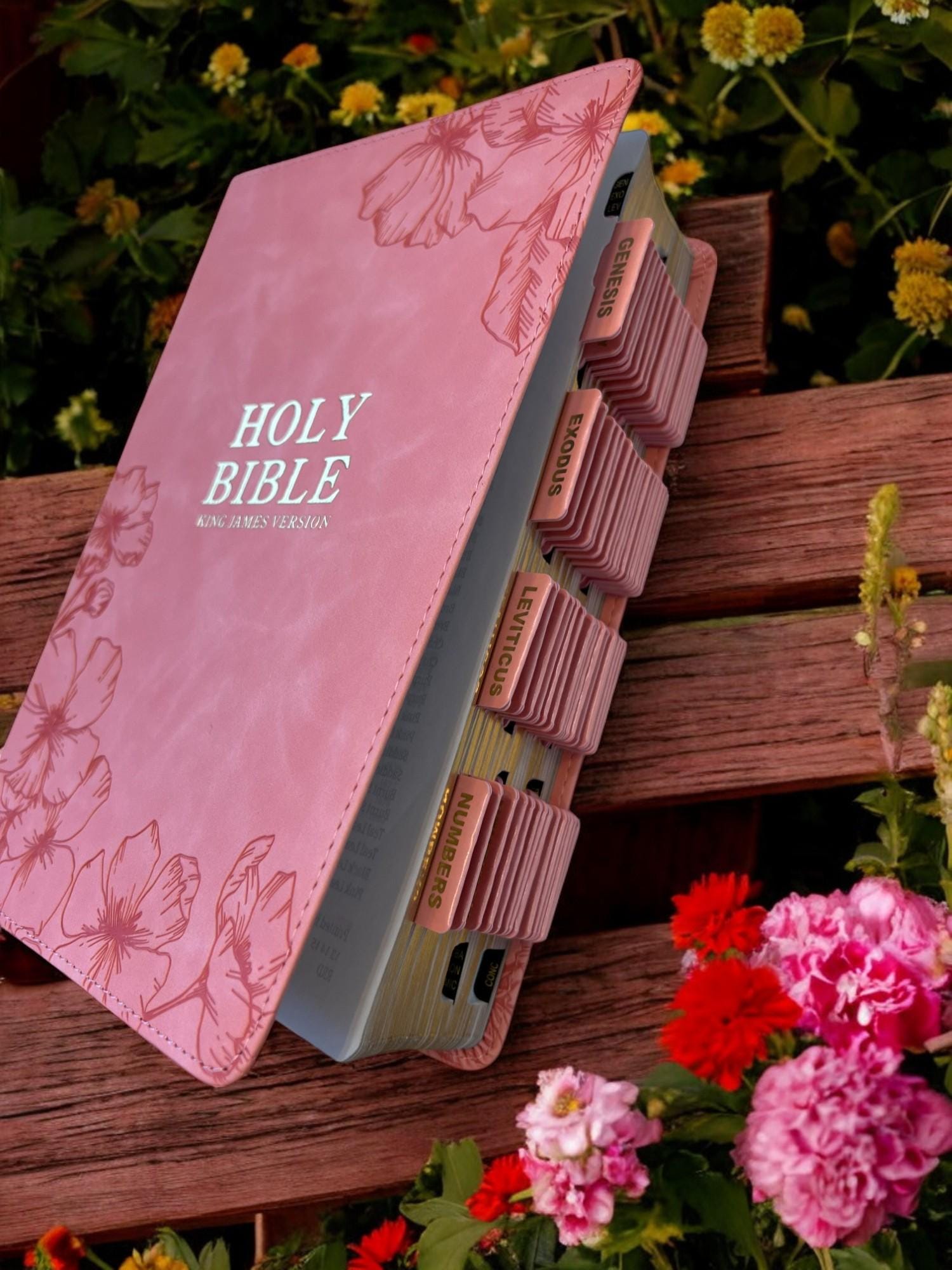 Custom Pink KJV Bible with Tabs - Christian Gift for Women, Mom & Girls - Study, Baptism, Wedding & Birthday Gift