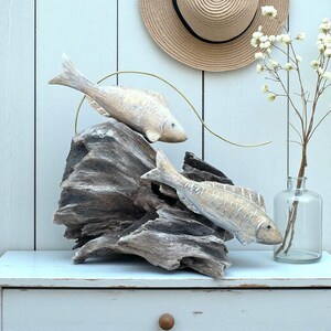 Swimming Together – One of a Kind Driftwood Fish Sculpture, Handcrafted Lakeside Wood Art, Organic decor image 2