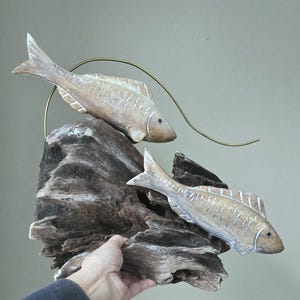 Swimming Together – One of a Kind Driftwood Fish Sculpture, Handcrafted Lakeside Wood Art, Organic decor image 9