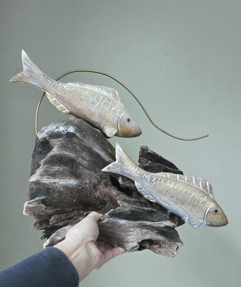 Swimming Together – One of a Kind Driftwood Fish Sculpture, Handcrafted Lakeside Wood Art, Organic decor image 9