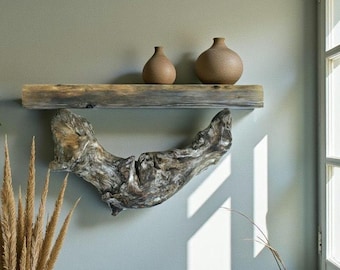 Sculptural Driftwood Wall Art/Floating Shelf: 14.5" Rustic,  Coastal Decor