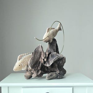 Swimming Together – One of a Kind Driftwood Fish Sculpture, Handcrafted Lakeside Wood Art, Organic decor image 11