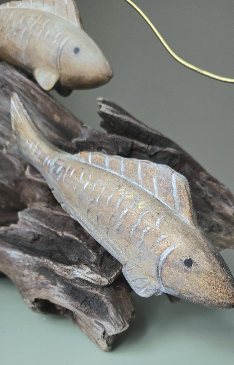 Swimming Together – One of a Kind Driftwood Fish Sculpture, Handcrafted Lakeside Wood Art, Organic decor image 5