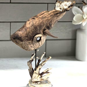 Driftwood whale sculpture, Coastal art, Beach decor, Unique Driftwood art