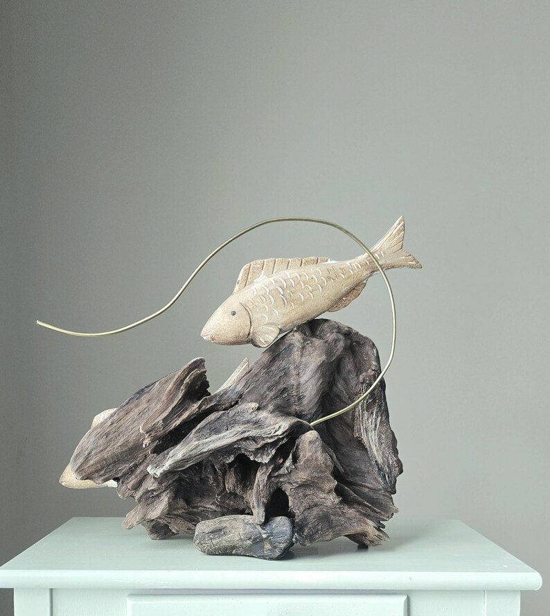 Swimming Together – One of a Kind Driftwood Fish Sculpture, Handcrafted Lakeside Wood Art, Organic decor image 4