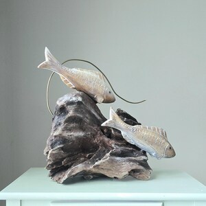 Swimming Together – One of a Kind Driftwood Fish Sculpture, Handcrafted Lakeside Wood Art, Organic decor image 8