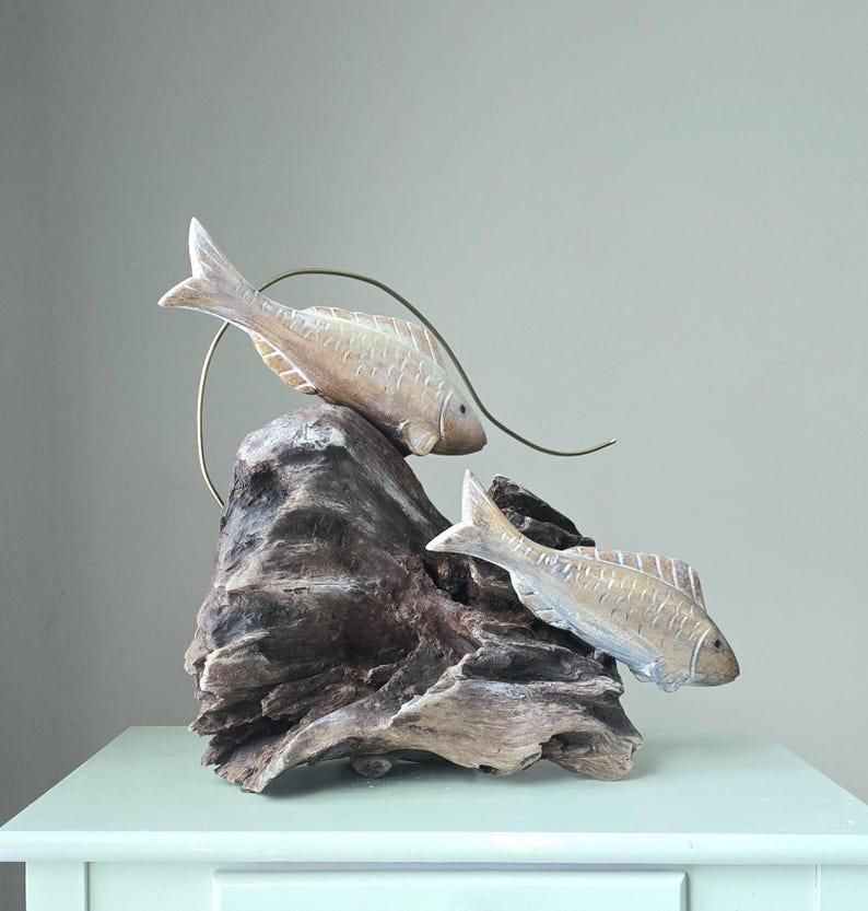 Swimming Together – One of a Kind Driftwood Fish Sculpture, Handcrafted Lakeside Wood Art, Organic decor image 8
