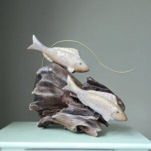 Swimming Together – One of a Kind Driftwood Fish Sculpture, Handcrafted Lakeside Wood Art, Organic decor image 12