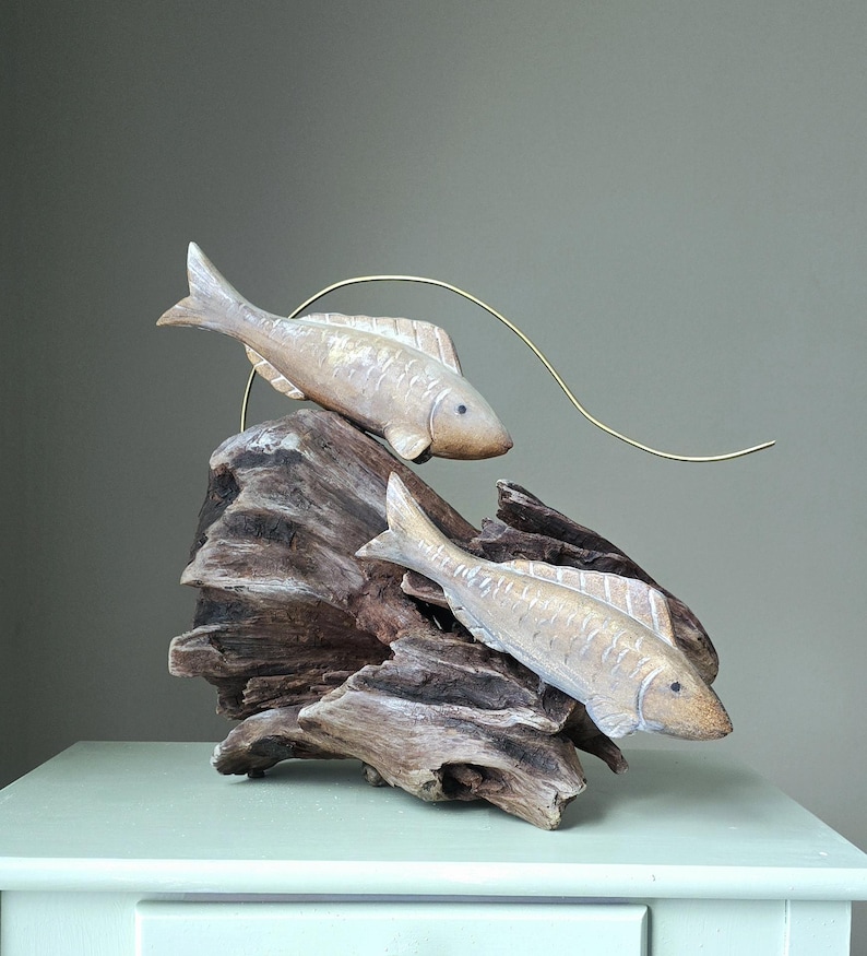 Swimming Together – One of a Kind Driftwood Fish Sculpture, Handcrafted Lakeside Wood Art, Organic decor image 12