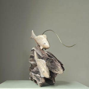 Swimming Together – One of a Kind Driftwood Fish Sculpture, Handcrafted Lakeside Wood Art, Organic decor image 3